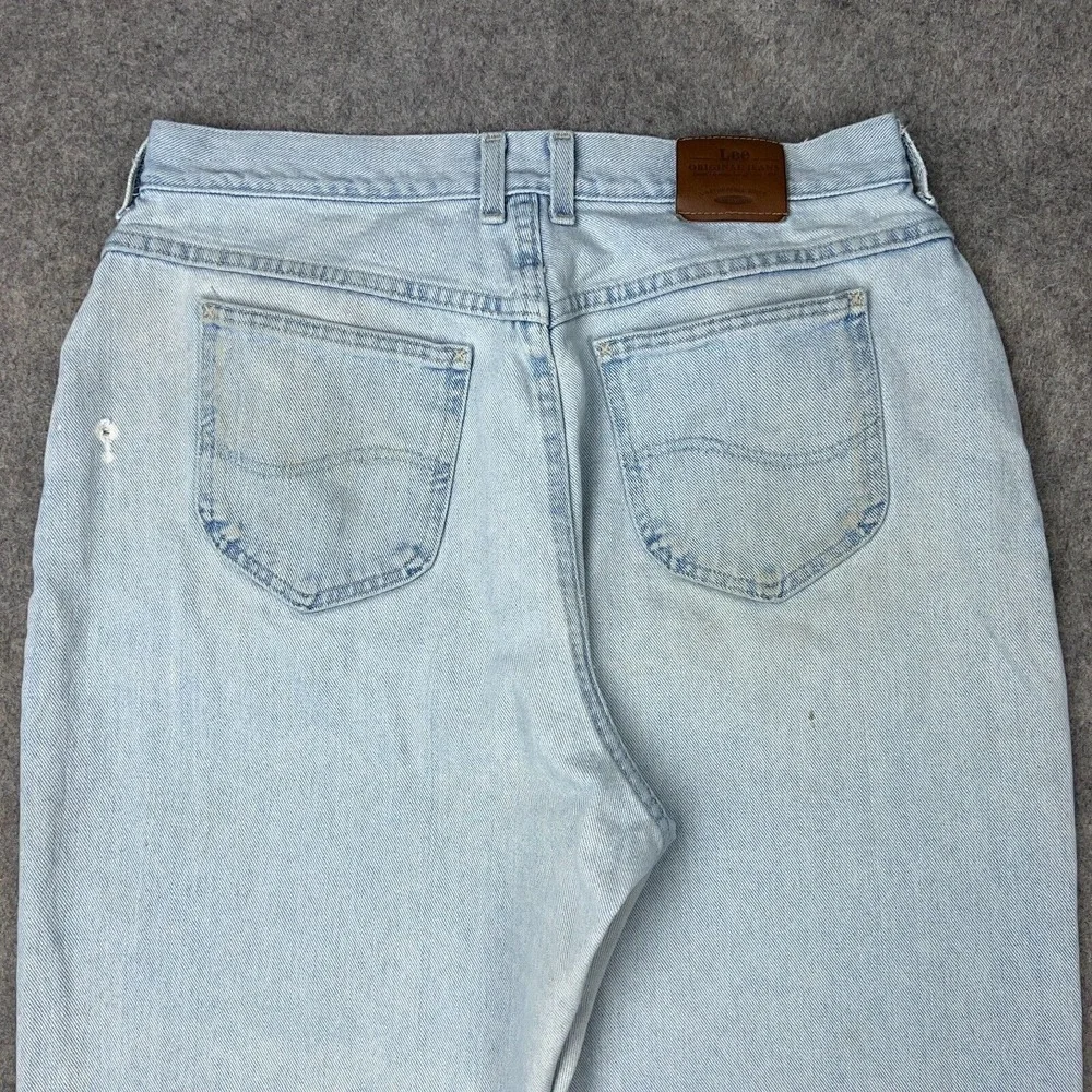 VTG Lee Jeans Womens 32x34 Blue High Rise Tapered Mom Distressed Denim Pants USA